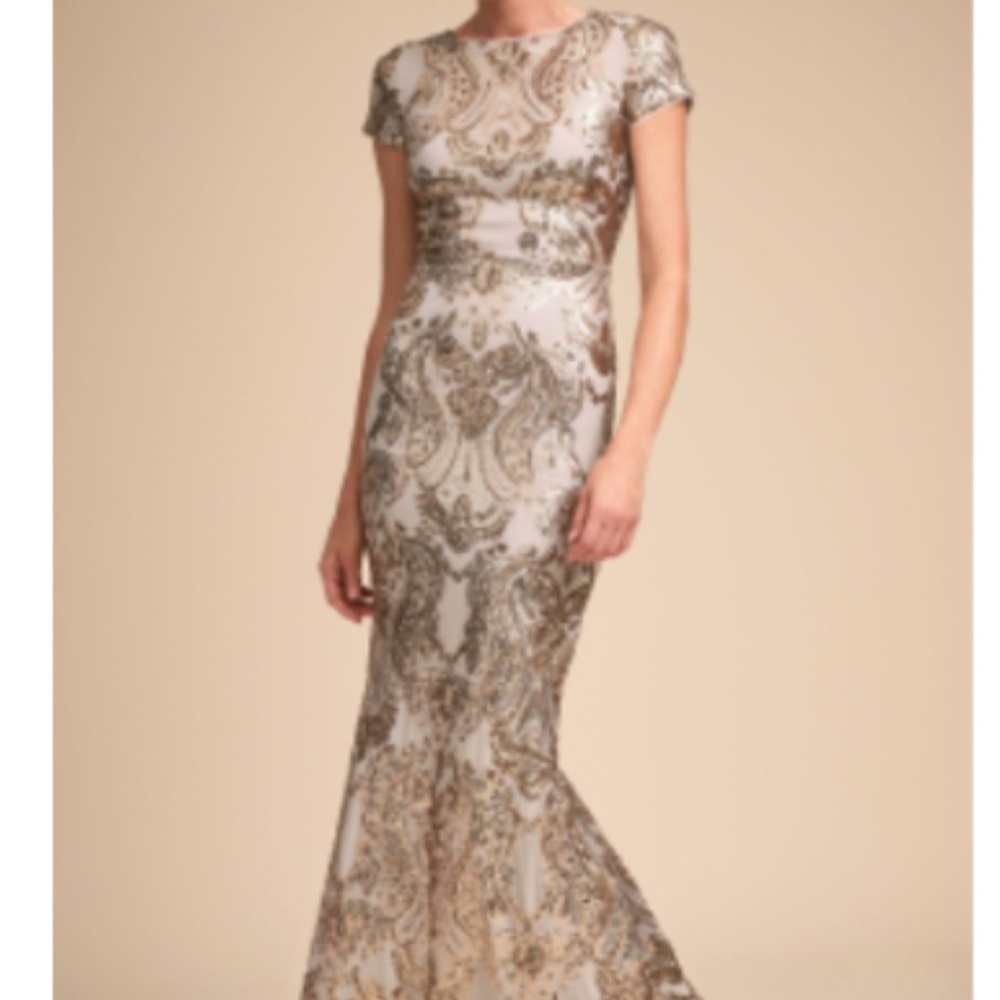 BHLDN for Anthropologie Gold and Grey Sequin Evening Gown